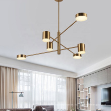 Nordic Design llevó la luz colgante de los candelabros del acrílico del metal del oro de 6 cabezas para el hogar